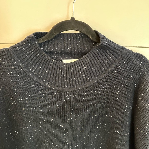 J Jill OS speckled blue oversized oblong crew neck short sleeve woman sweater - Picture 4 of 10